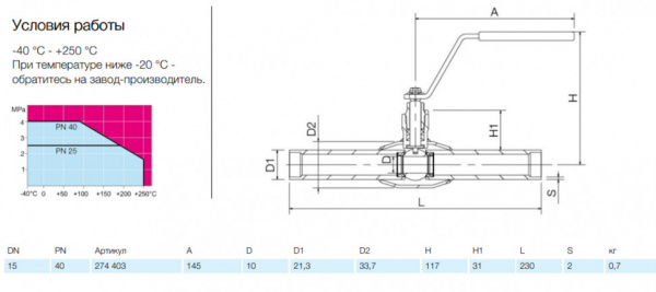 Кран шаровой NAVAL NAVALSTEAM 274403 DN 15 PN 40 стальной стандартнопроходный под приварку для пара