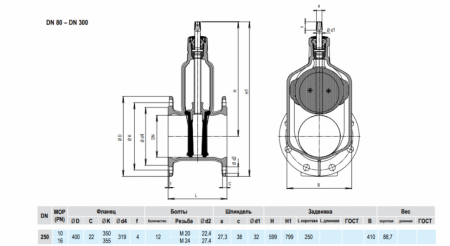Задвижка HAWLE 4000A DN 250 PN 16 фланцевая клиновая чугунная с обрезиненным клином короткая в монолитном корпусе