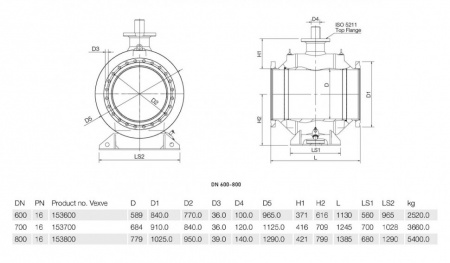 Кран шаровой Vexve 153 DN 700 PN 16 стальной Кран шаровой Vexve 153 DN 700 PN 16 стальной