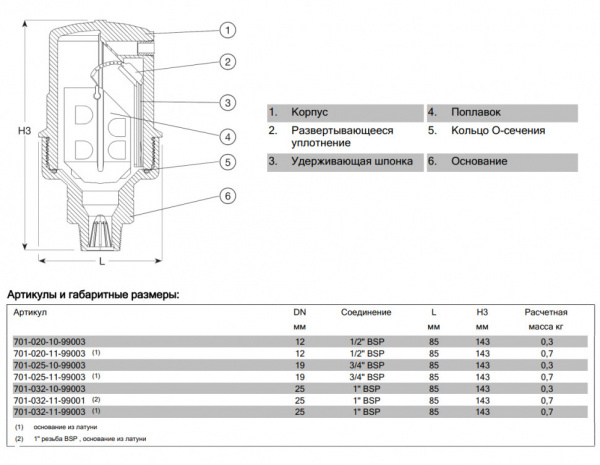 Клапан AVK 701/10 DN 12 PN 16 воздушный автоматический резьбовой