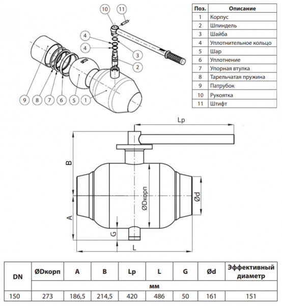 Кран шаровой Ридан RJiP Premium FB/WW/H DN 150 PN 25 стальной полнопроходный под приварку