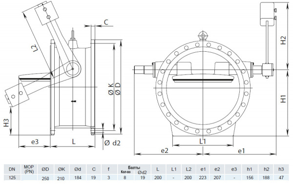 Клапан обратный HAWLE 9883K DN 125 PN 10/16 с рычагом и противовесом
