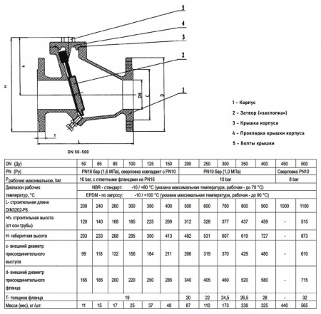 Клапан обратный ABRA D-023 DN 300 PN 10 канализационный поворотный фланцевый