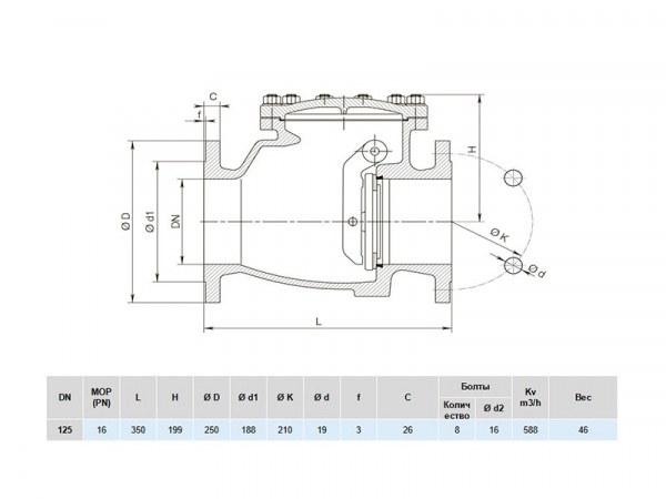 Клапан обратный Hawle 9820 DN 125 PN 16 фланцевый с рычагом и противовесом
