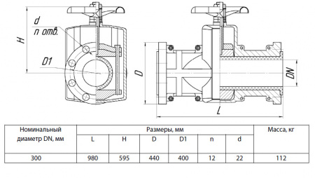 Задвижка шланговая Ду 300 Ру 10 фланцевая