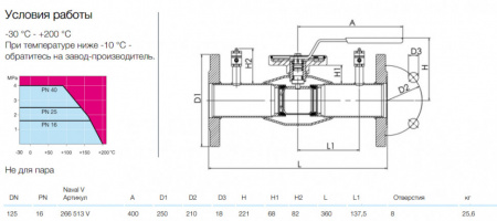 Кран шаровой NAVAL NAVALTRIM 266513 V DN 125 PN 16 регулирующий нержавеющий фланцевый