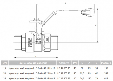 Кран шаровой латунный LD Pride 47.25.Н-Н.Р Ду 25 Ру 40 резьба (НР) 1", никелированный с черным рычагом, неполнопроходный Кран шаровой латунный LD Pride 47.25.Н-Н.Р Ду 25 Ру 40 резьба (НР) 1", никелированный с черным рычагом, неполнопроходный