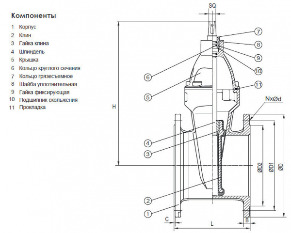 Задвижка VGA D17.04 DN 150 PN 16 L=210 мм фланцевая клиновая чугунная с маховиком с обрезиненным клином Задвижка VGA D17.04 DN 150 PN 16 L=210 мм фланцевая клиновая чугунная с маховиком с обрезиненным клином