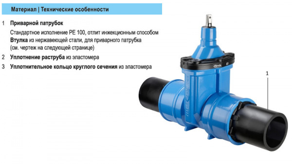 Задвижка HAWLE 4051E3 DN 200/200 PN 10 с ПЭ патрубками клиновая чугунная с обрезиненным клином Задвижка HAWLE 4051E3 DN 200/200 PN 10 с ПЭ патрубками клиновая чугунная с обрезиненным клином