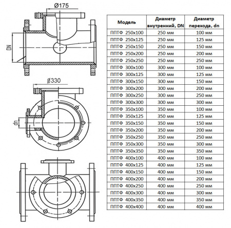 ППТФ стальной тройник-подставка 250х250 Ру 10