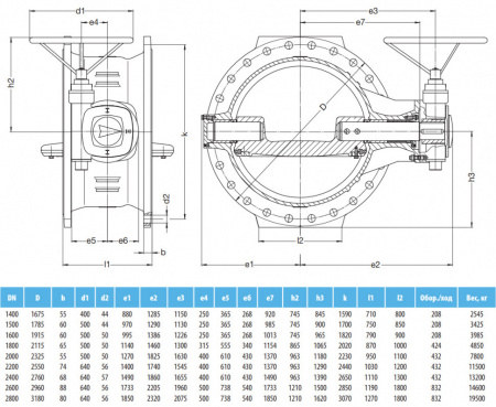 Затвор поворотный VAG EKN DN 1600 PN 10 с двойным эксцентриком