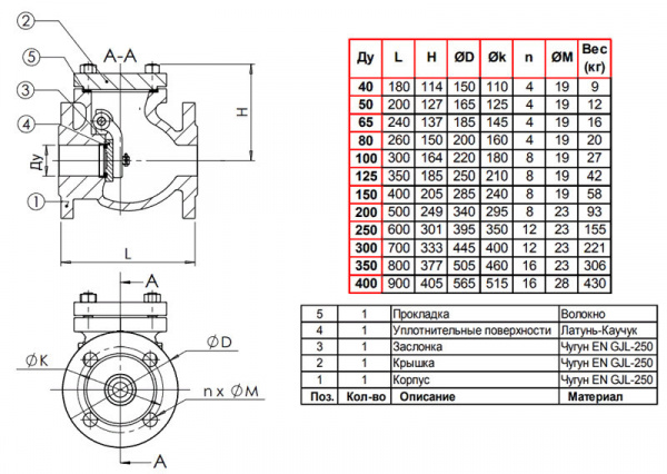 Клапан Tecofi CB3241 DN 200 обратный створчатый фланцевый PN 10