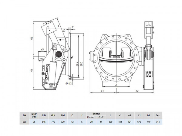 Клапан обратный Hawle 9884 DN 600 PN 25 фланцевый c рычагом и противовесом