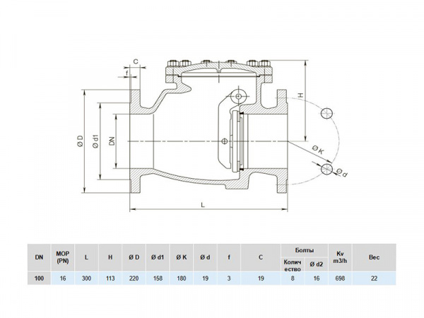 Клапан обратный Hawle 9820 DN 100 PN 16 фланцевый с рычагом и противовесом