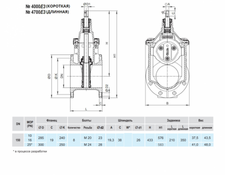 Задвижка HAWLE 4700Е3 DN 150 PN 16 фланцевая клиновая чугунная длинная с обрезиненным клином