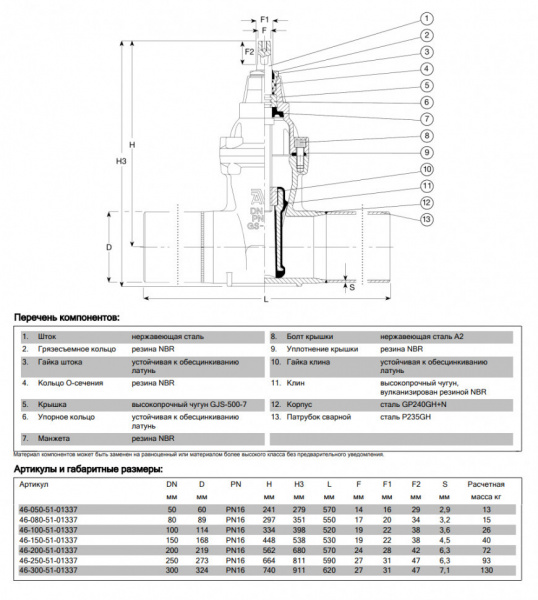 Задвижка AVK 46/70 DN 100 PN 16 для газа со сварными патрубками Задвижка AVK 46/70 DN 100 PN 16 для газа со сварными патрубками