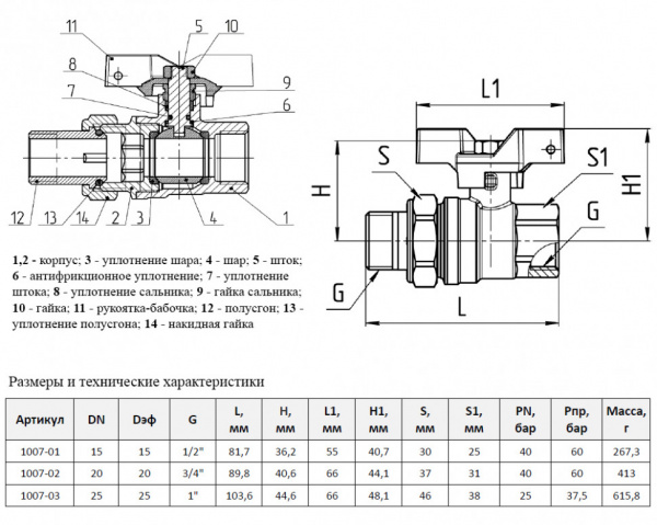 Кран шаровой Aquasfera EURO 1007 DN 20 PN 40 полнопроходной муфта-резьба (американка)