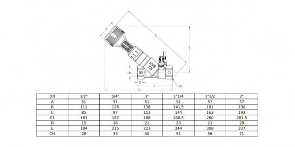 Клапан Cim 747H 1/2" Ру 25 балансировочный Cimberio