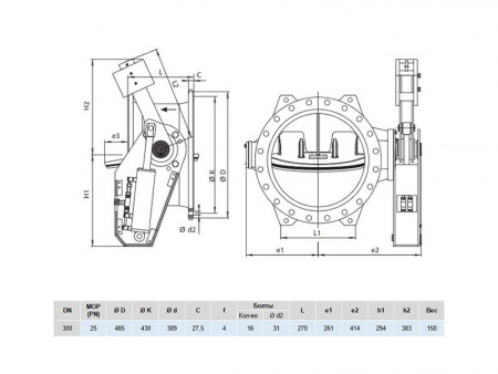 Клапан обратный Hawle 9884 DN 300 PN 25 фланцевый c рычагом и противовесом