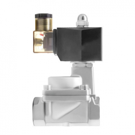 Клапан электромагнитный (соленоидный) двухходовой Росма СК-21-32-ВТ-НЕРЖ Ду 32, G1 1/4", непрямого действия, нормально открытый, 220В, нержавеющая сталь, мембрана NBR, с поршнем PTFE, 00000032440