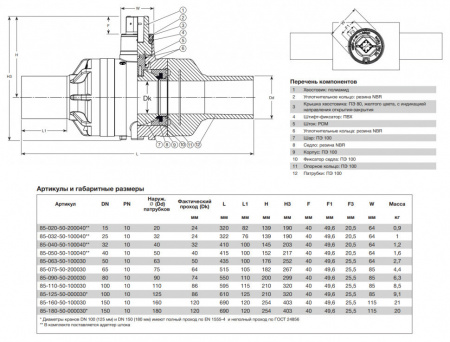 Кран шаровый AVK 85/50 DN 80 PN 10 полиэтиленовый полнопроходный