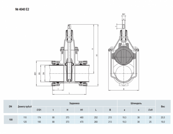 Задвижка HAWLE 4040E2 System 2000 DN 100/110 PN 16 раструбная клиновая чугунная с обрезиненным клином Задвижка HAWLE 4040E2 System 2000 DN 100/110 PN 16 раструбная клиновая чугунная с обрезиненным клином