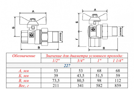 Кран шаровой VALTEC BASE Ду20 Ру40 с полусгоном и внутренней резьбой VT.227.N.05
