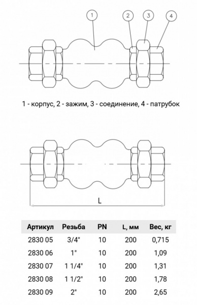 Компенсатор муфтовый Genebre 2830 DN 25 PN 10 резиновый Компенсатор муфтовый Genebre 2830 DN 25 PN 10 резиновый