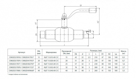 Кран шаровой БИВАЛ КШТ 15 DN 20 PN 40 С/С