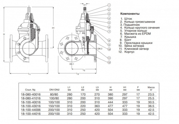 Задвижка AVK 18/40 DN 80/80 PN 10/16 фланцевая магистральная тройниковая Задвижка AVK 18/40 DN 80/80 PN 10/16 фланцевая магистральная тройниковая