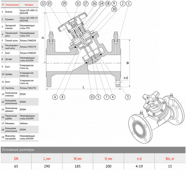 Клапан балансировочный РАШВОРК 347 Ду65 Ру16 чугунный фланцевый
