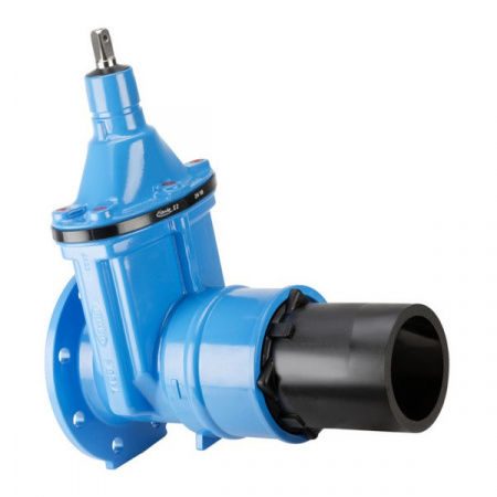Задвижка HAWLE 4095E2 DN 150/180 PN 10 фланец - ПЭ патрубок клиновая чугунная с обрезиненным клином