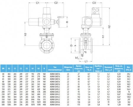 Задвижка VAG EKOPlus DN 125 PN 16 фланцевая клиновая чугунная с электроприводом AUMA SA 10.2 с обрезиненным клином Задвижка VAG EKOPlus DN 125 PN 16 фланцевая клиновая чугунная с электроприводом AUMA SA 10.2 с обрезиненным клином
