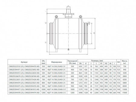 Кран шаровой БИВАЛ КШТ 14 DN 600 С/С