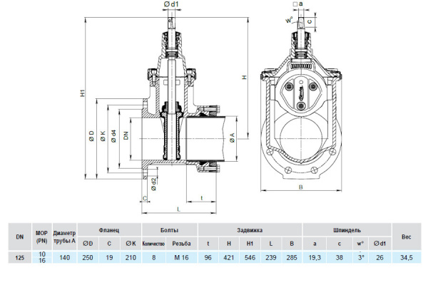 Задвижка HAWLE 4041E3 System 2000 DN 125/140 PN 16 фланец-раструб клиновая чугунная с обрезиненным клином Задвижка HAWLE 4041E3 System 2000 DN 125/140 PN 16 фланец-раструб клиновая чугунная с обрезиненным клином