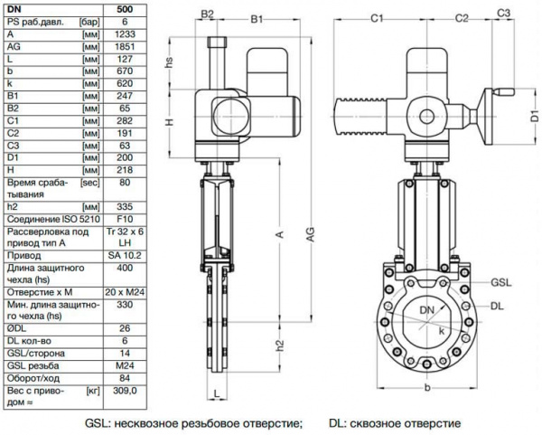 Задвижка шиберная ножевая VAG ZETA DN 500 PN 10 с электроприводом AUMA SA10.2 Задвижка шиберная ножевая VAG ZETA DN 500 PN 10 с электроприводом AUMA SA10.2