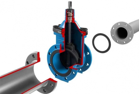 Задвижка HAWLE 4000E3 DN 350 PN 16 фланцевая клиновая чугунная с обрезиненным клином разборная