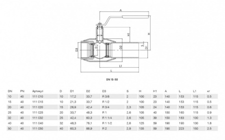 Кран шаровой Vexve 111 ВР 1" DN 25 PN 40 стальной газовый Кран шаровой Vexve 111 ВР 1" DN 25 PN 40 стальной газовый
