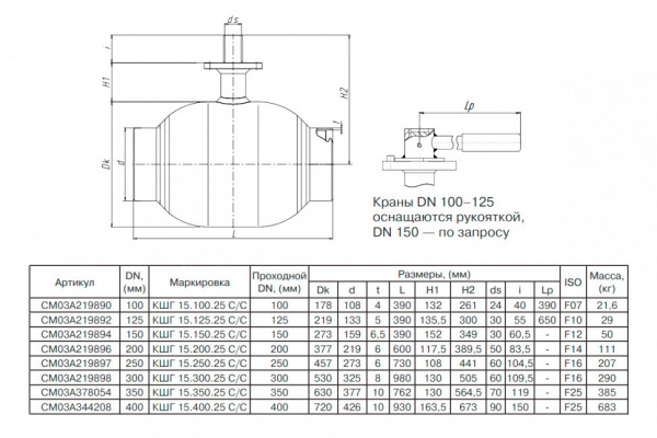 Кран шаровой БИВАЛ КШГ 15 DN 150 PN 25 С/С