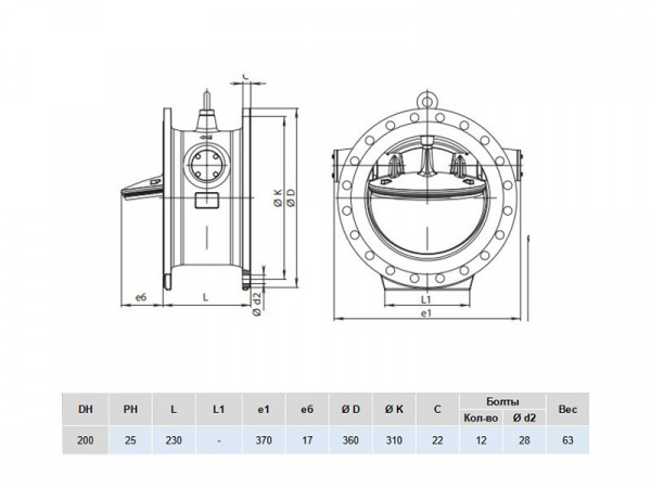 Клапан обратный Hawle 9886 DN 200 PN 25 фланцевый c наклонным седлом упругозапирающийся