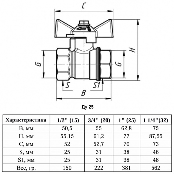 Кран шаровый VALFEX STANDART VF.217 ВР 1" Ду 25 Ру 40 никелированный латунный