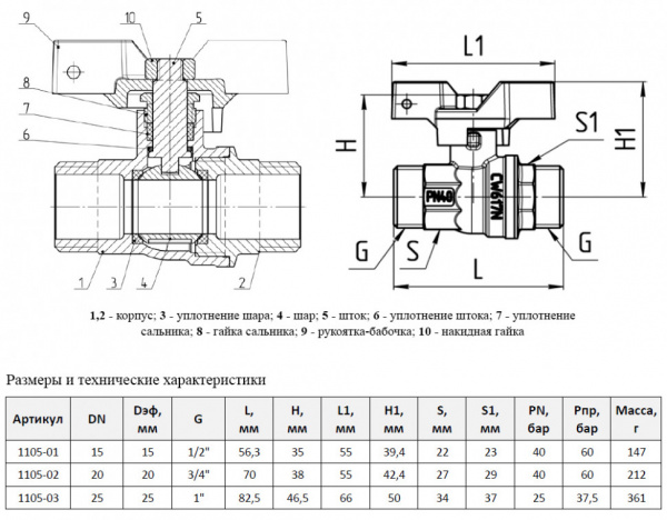 Кран шаровой Aquasfera Standard 1105 DN 15 PN 40 неполнопроходной резьба-резьба Кран шаровой Aquasfera Standard 1105 DN 15 PN 40 неполнопроходной резьба-резьба