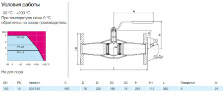 Кран шаровой NAVAL 235512 DN 100 PN 16 стальной полнопроходный фланцевый