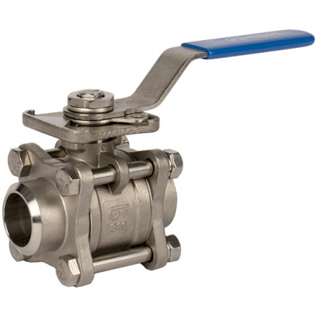 Кран шаровой нержавеющий трехсоставной GENEBRE 2026 Ду8 Ру63 под приварку с ISO-фланцем полнопроходный