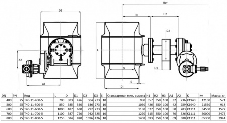 Шаровой кран Ситал T40-11-5 DN 800 PN 40 редуцированный под Т-ключ Шаровой кран Ситал T40-11-5 DN 800 PN 40 редуцированный под Т-ключ
