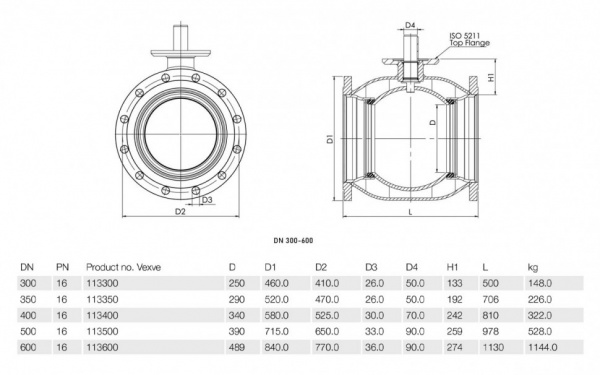 Кран шаровой Vexve 113 DN 500 стальной газовый