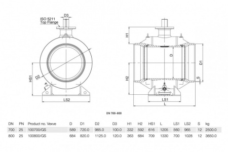 Кран шаровой Vexve 100/GS DN 700 PN 25 стальной
