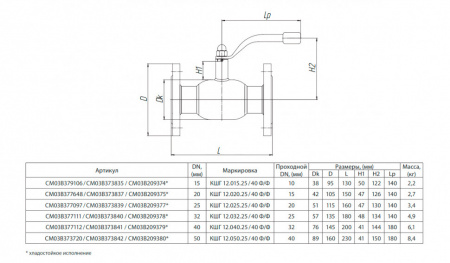 Кран шаровой БИВАЛ КШГХ 12 DN 20 Ф/Ф