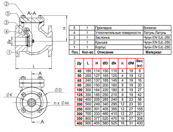 Клапан Tecofi CB3240 DN 200 обратный створчатый фланцевый PN 16