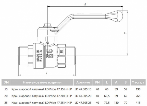 Кран шаровой латунный LD Pride 47.25.Н-Н.Р Ду 25 Ру 40 резьба (НР) 1", никелированный с синим рычагом, неполнопроходный Кран шаровой латунный LD Pride 47.25.Н-Н.Р Ду 25 Ру 40 резьба (НР) 1", никелированный с синим рычагом, неполнопроходный